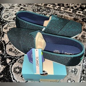 TOMS LE NWT Alpargata Galapagos Green Sparkling Glitter Knit size 10